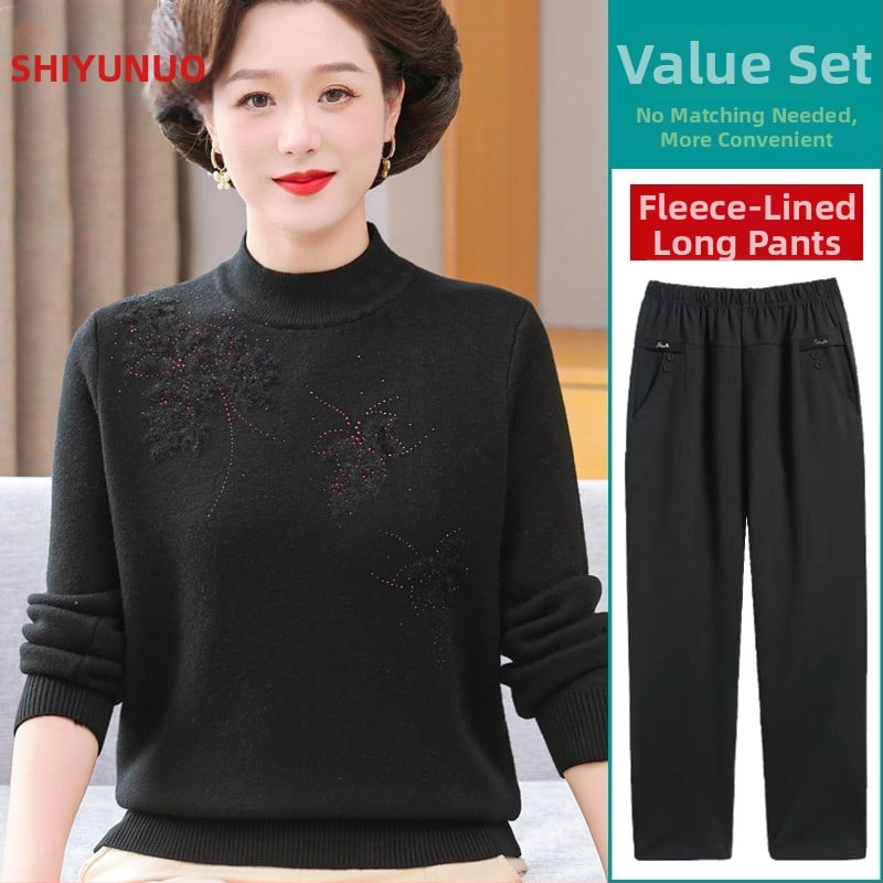 Top tricotat din velur, croială lejeră, guler semi-turtleneck, glugă, lungime medie, stil retro Chinezesc