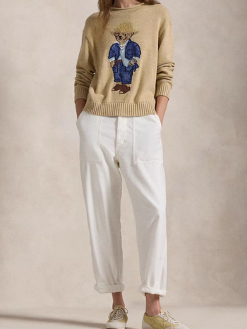 Rajzfilm medve mintás pulóver kapucnival, magas gallérral, karcsúsított szabású, poliészter kötött