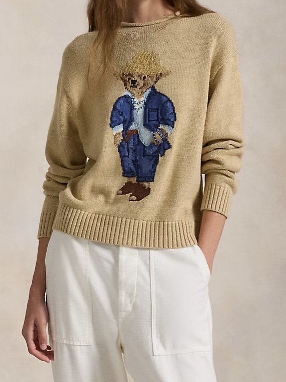 Rajzfilm medve mintás pulóver kapucnival, magas gallérral, karcsúsított szabású, poliészter kötött