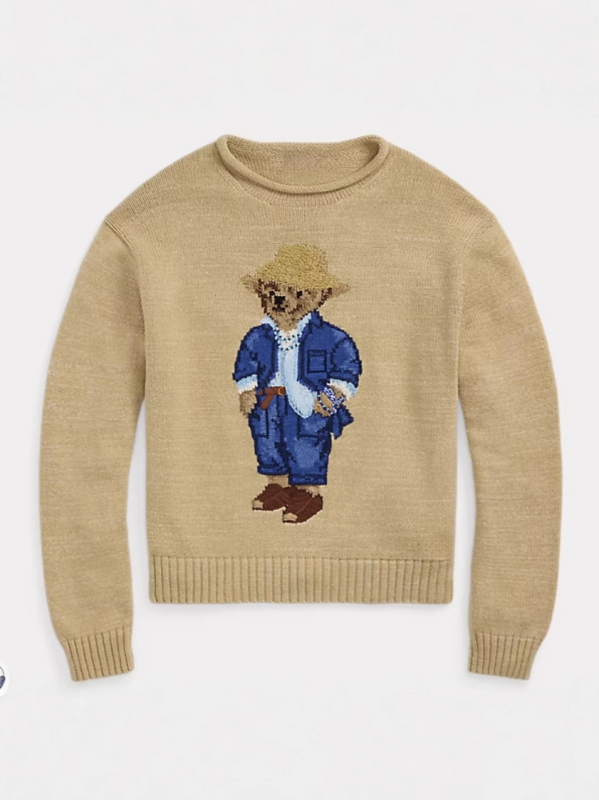 Rajzfilm medve mintás pulóver kapucnival, magas gallérral, karcsúsított szabású, poliészter kötött