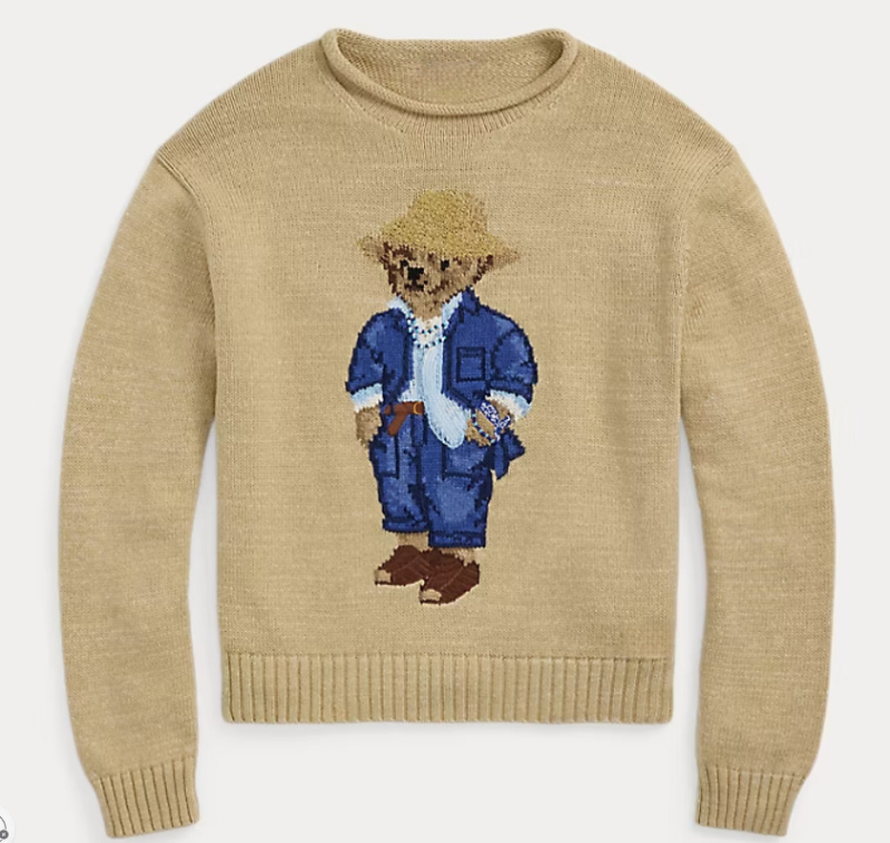 Rajzfilm medve mintás pulóver kapucnival, magas gallérral, karcsúsított szabású, poliészter kötött