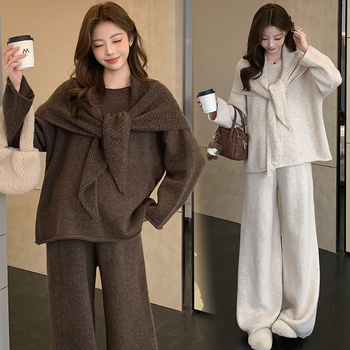 Szoptatási nyílással ellátott kismama kötött szett, koreai-japán laza stílus, acril-spandex keverék, tél 2025