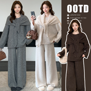 Szoptatási nyílással ellátott kismama kötött szett, koreai-japán laza stílus, acril-spandex keverék, tél 2025