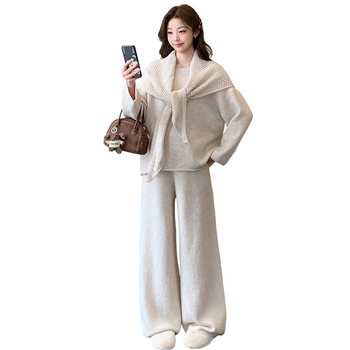 Szoptatási nyílással ellátott kismama kötött szett, koreai-japán laza stílus, acril-spandex keverék, tél 2025