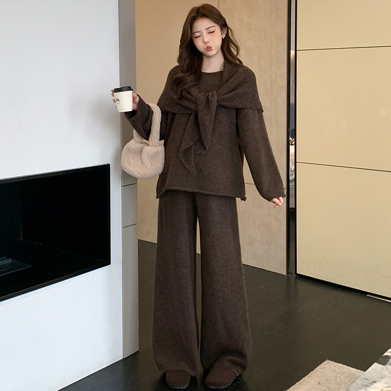 Szoptatási nyílással ellátott kismama kötött szett, koreai-japán laza stílus, acril-spandex keverék, tél 2025