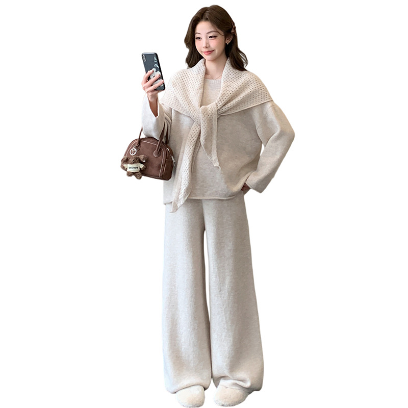 Szoptatási nyílással ellátott kismama kötött szett, koreai-japán laza stílus, acril-spandex keverék, tél 2025