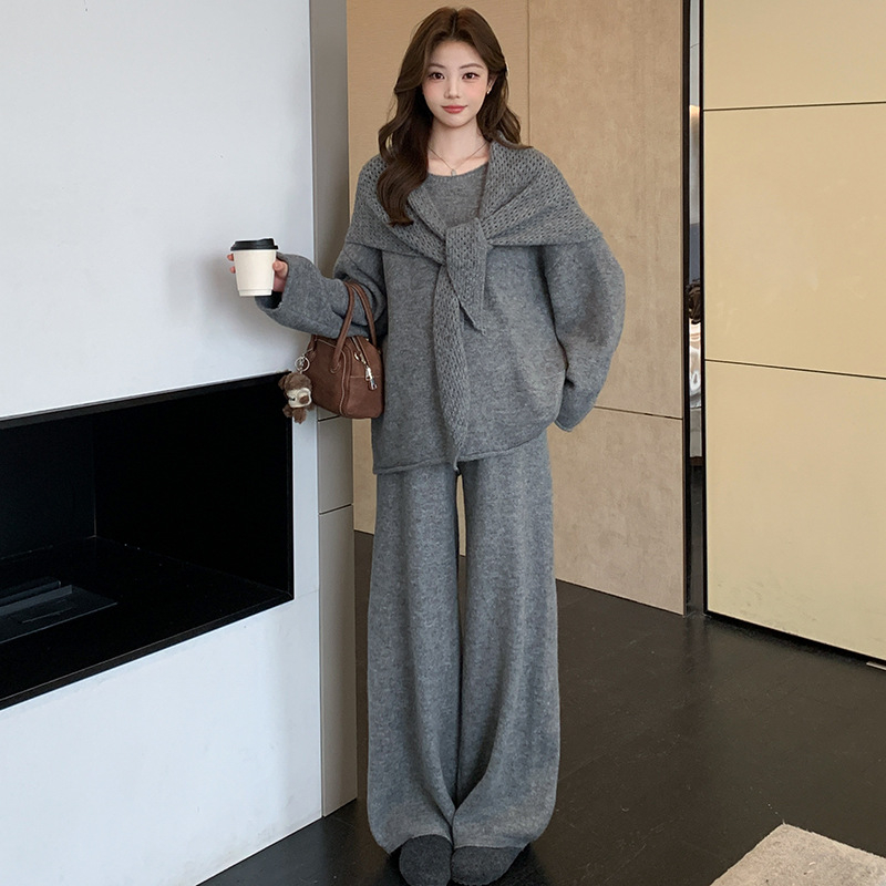 Szoptatási nyílással ellátott kismama kötött szett, koreai-japán laza stílus, acril-spandex keverék, tél 2025