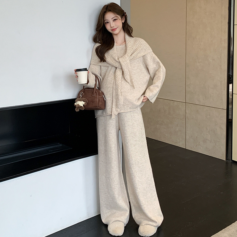 Szoptatási nyílással ellátott kismama kötött szett, koreai-japán laza stílus, acril-spandex keverék, tél 2025