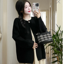 Комплект за бременни: рокля и кардиган от памук-полиестер, лотусова яка, дълги ръкави, 95% памук