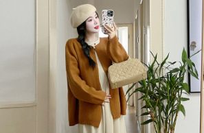 Комплект за бременни: рокля и кардиган от памук-полиестер, лотусова яка, дълги ръкави, 95% памук