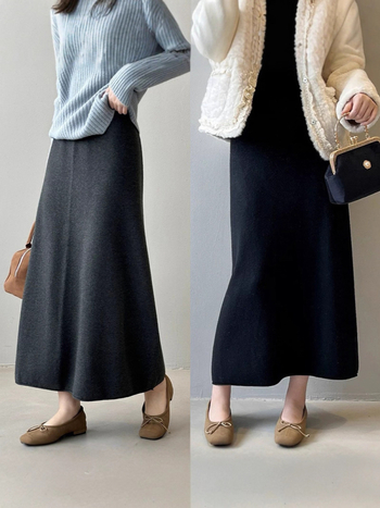 Пола за бременни, плетена вълнена, дълга, с висока талия