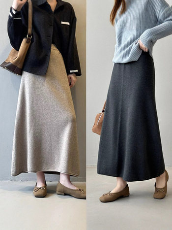 Пола за бременни, плетена вълнена, дълга, с висока талия