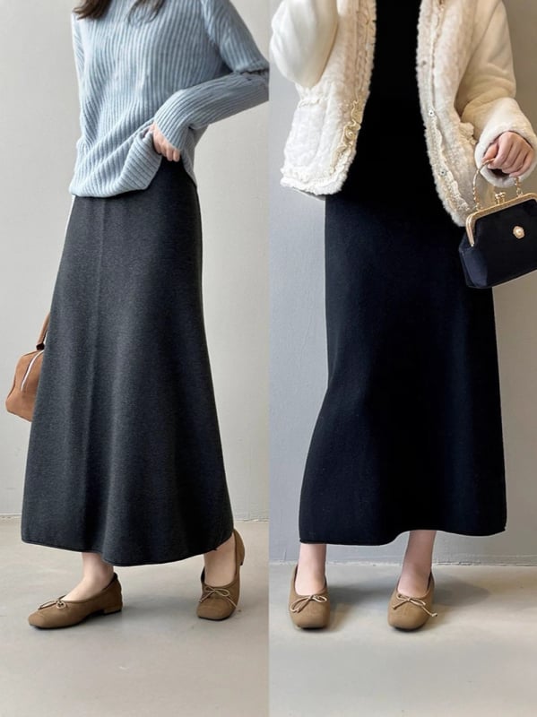 Пола за бременни, плетена вълнена, дълга, с висока талия