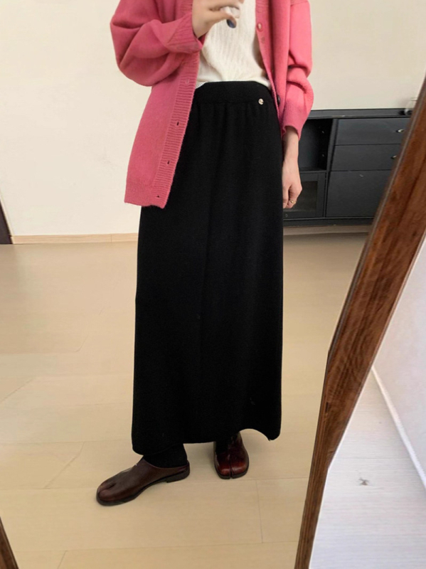 Пола за бременни, плетена вълнена, дълга, с висока талия