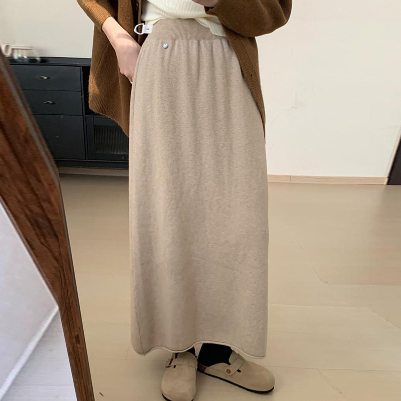 Пола за бременни, плетена вълнена, дълга, с висока талия