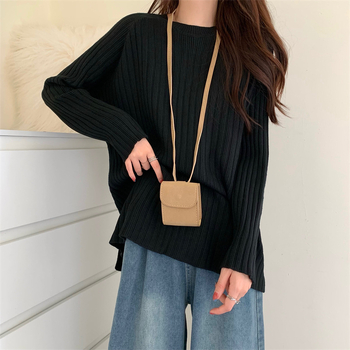 Τοπ εγκυμοσύνης σε κορεατικό στυλ, άνετη γραμμή, στρογγυλός λαιμός, μακριά μανίκια, μήκος 50–65 εκ, μείξη κασμίρι-πολυεστέρα