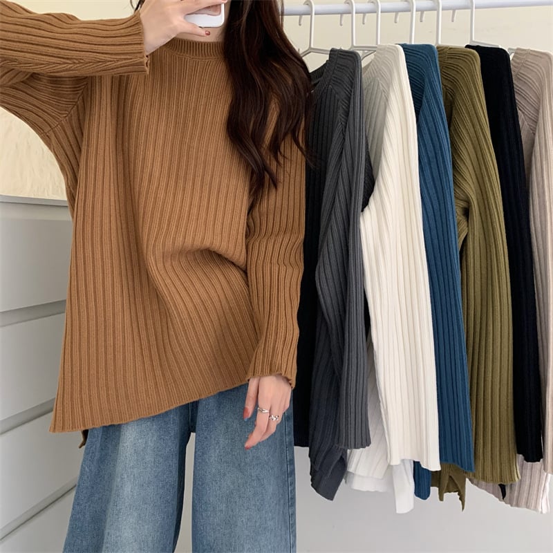 Τοπ εγκυμοσύνης σε κορεατικό στυλ, άνετη γραμμή, στρογγυλός λαιμός, μακριά μανίκια, μήκος 50–65 εκ, μείξη κασμίρι-πολυεστέρα