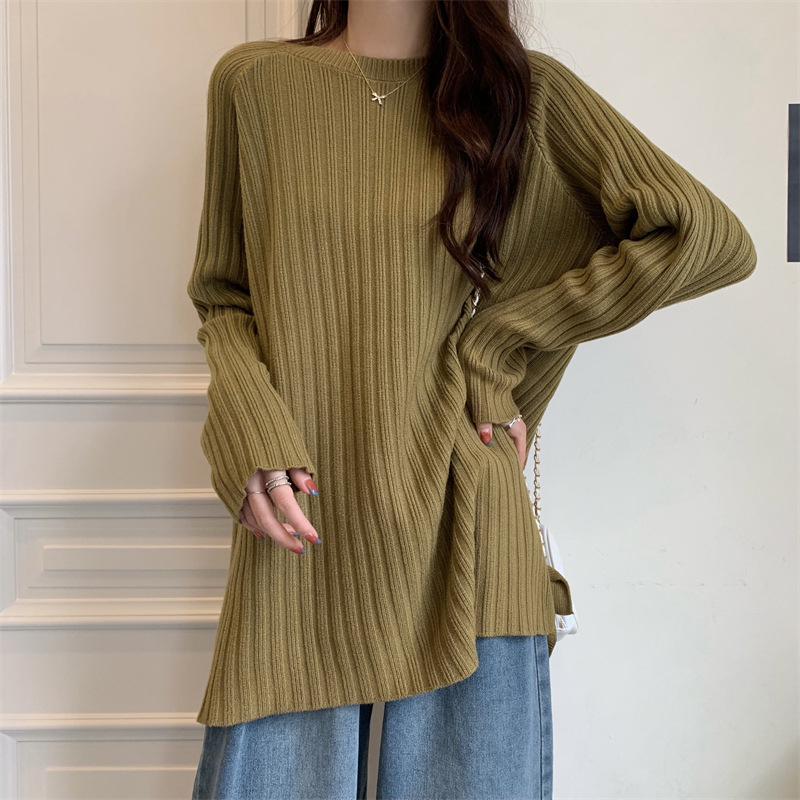 Τοπ εγκυμοσύνης σε κορεατικό στυλ, άνετη γραμμή, στρογγυλός λαιμός, μακριά μανίκια, μήκος 50–65 εκ, μείξη κασμίρι-πολυεστέρα