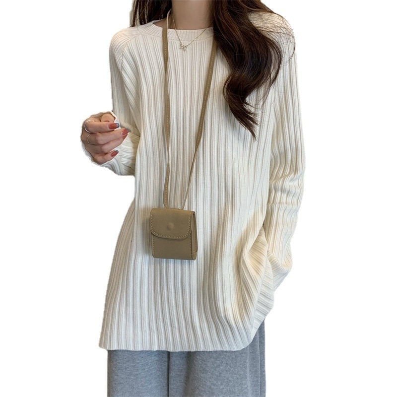 Τοπ εγκυμοσύνης σε κορεατικό στυλ, άνετη γραμμή, στρογγυλός λαιμός, μακριά μανίκια, μήκος 50–65 εκ, μείξη κασμίρι-πολυεστέρα