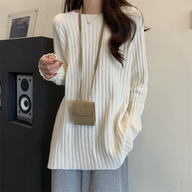 Τοπ εγκυμοσύνης σε κορεατικό στυλ, άνετη γραμμή, στρογγυλός λαιμός, μακριά μανίκια, μήκος 50–65 εκ, μείξη κασμίρι-πολυεστέρα