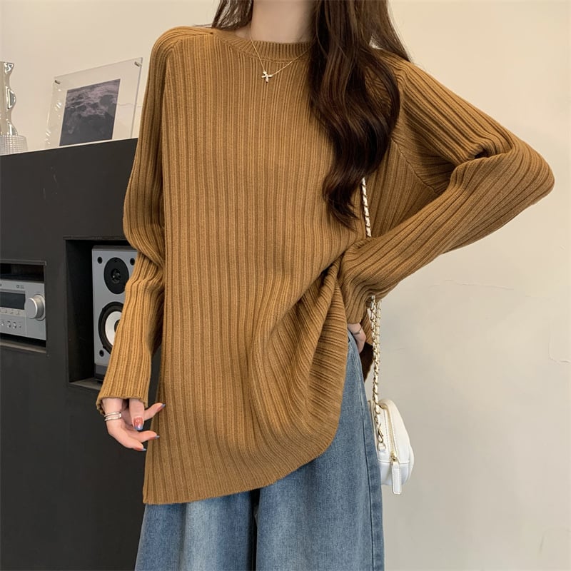 Τοπ εγκυμοσύνης σε κορεατικό στυλ, άνετη γραμμή, στρογγυλός λαιμός, μακριά μανίκια, μήκος 50–65 εκ, μείξη κασμίρι-πολυεστέρα