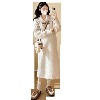 Майчинска рокля, средна дължина, плетена вискозна материя, гъста и свободна кройка, елегантен стил