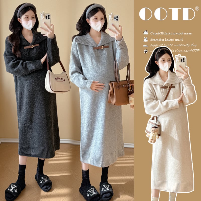 Майчинска рокля, средна дължина, плетена вискозна материя, гъста и свободна кройка, елегантен стил