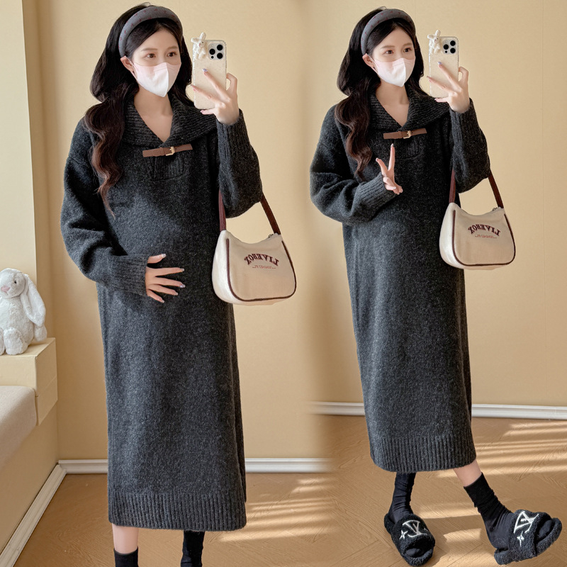 Майчинска рокля, средна дължина, плетена вискозна материя, гъста и свободна кройка, елегантен стил