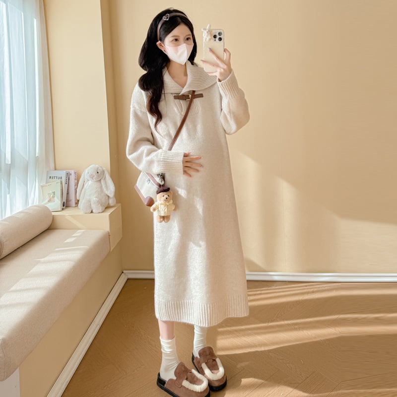 Майчинска рокля, средна дължина, плетена вискозна материя, гъста и свободна кройка, елегантен стил