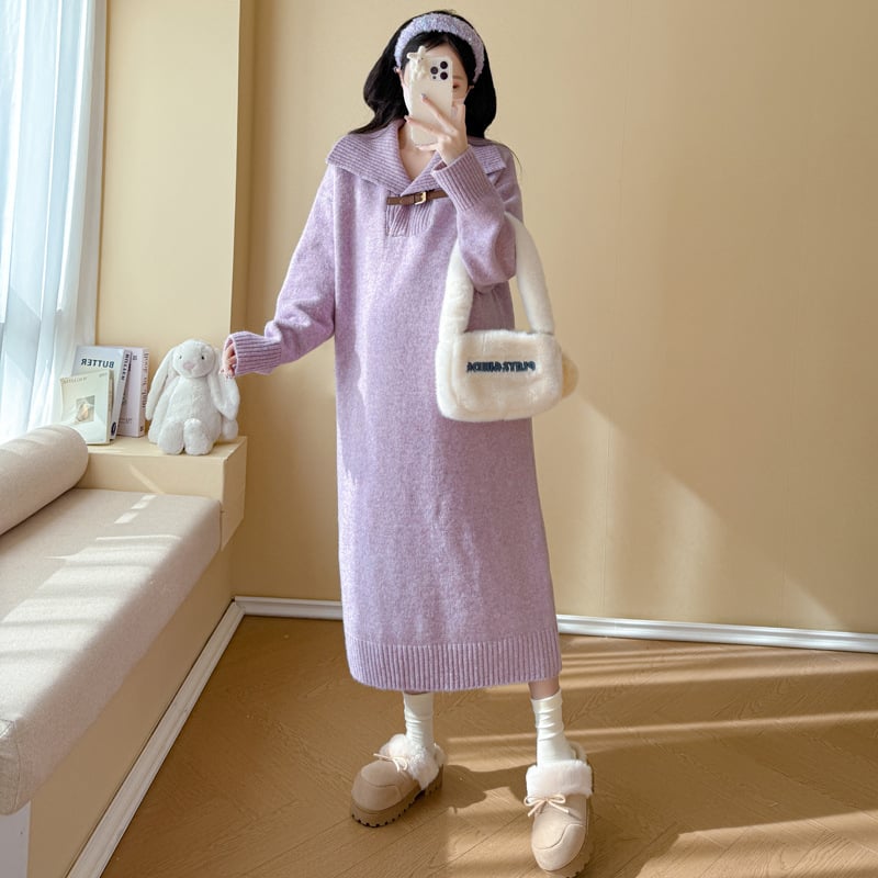 Майчинска рокля, средна дължина, плетена вискозна материя, гъста и свободна кройка, елегантен стил