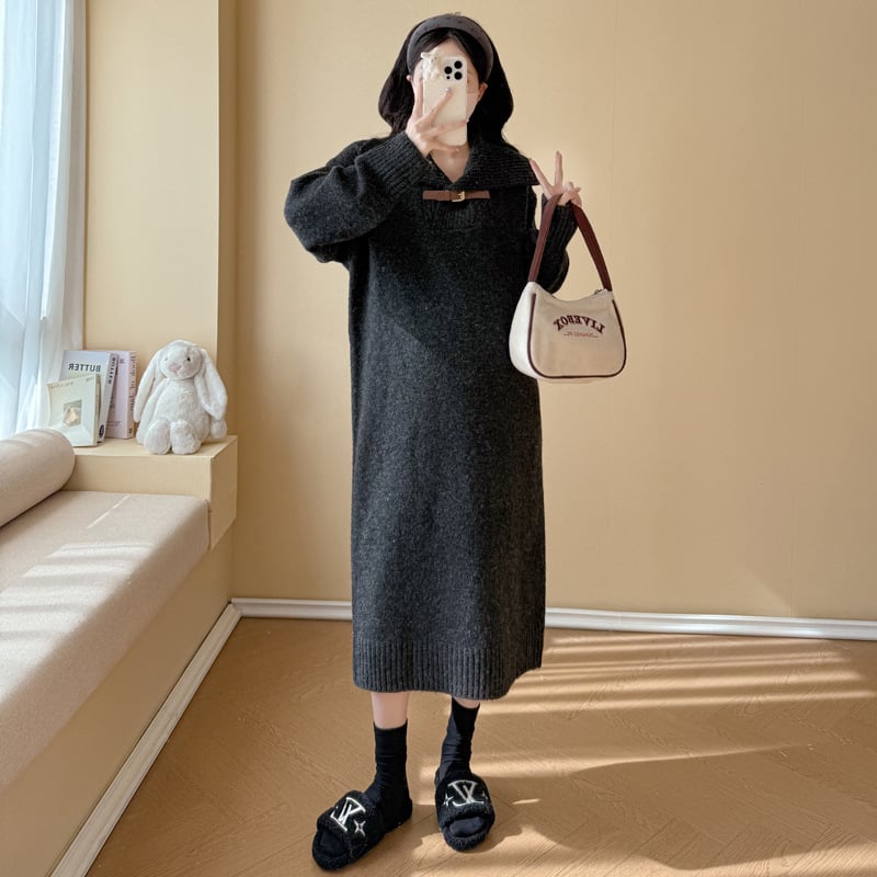 Майчинска рокля, средна дължина, плетена вискозна материя, гъста и свободна кройка, елегантен стил