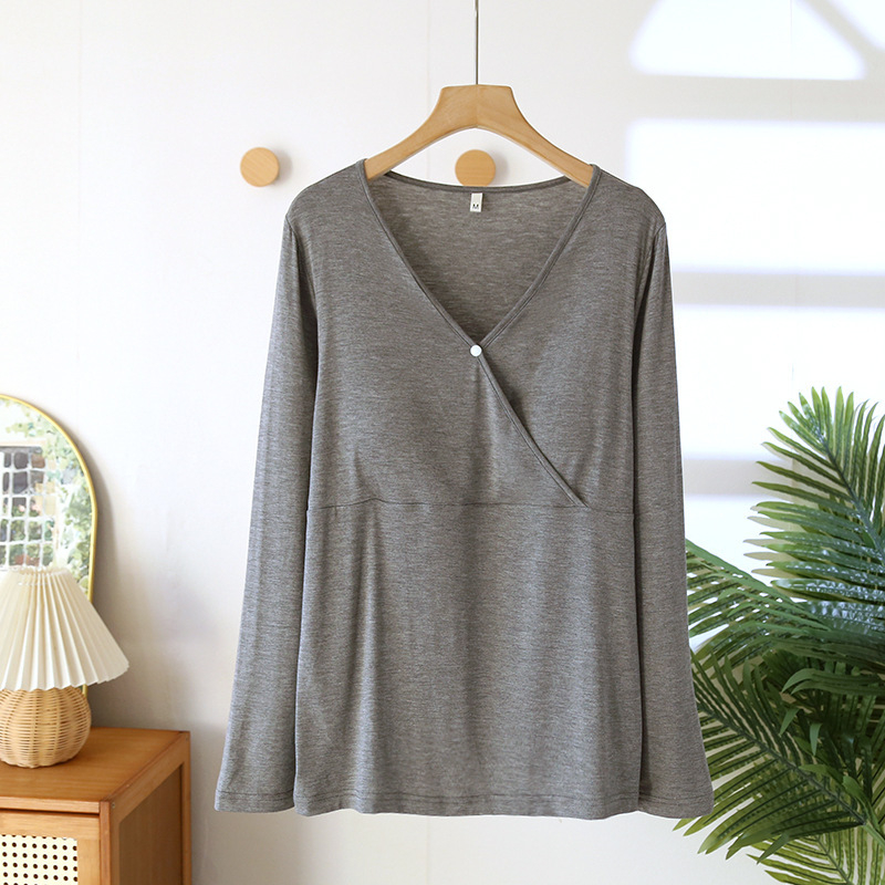 Top de alăptare cu mâneci lungi, fără sutien, viscoză modală 90–95%, grosime moderată 181–200 g/m2, potrivit pentru toate sezoanele