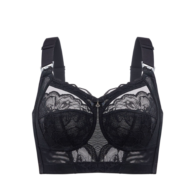 Szoptatós melltartó terhes nőknek – ultra vékonyan formázott kosarai, jacquard csipke dizájn, hátoldali öt sor kapocs, fixált dupla vállpántok, minden szakaszban megfelelő szoptatáshoz