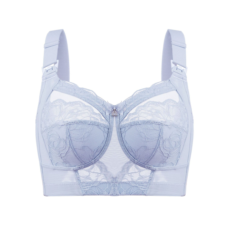 Szoptatós melltartó terhes nőknek – ultra vékonyan formázott kosarai, jacquard csipke dizájn, hátoldali öt sor kapocs, fixált dupla vállpántok, minden szakaszban megfelelő szoptatáshoz