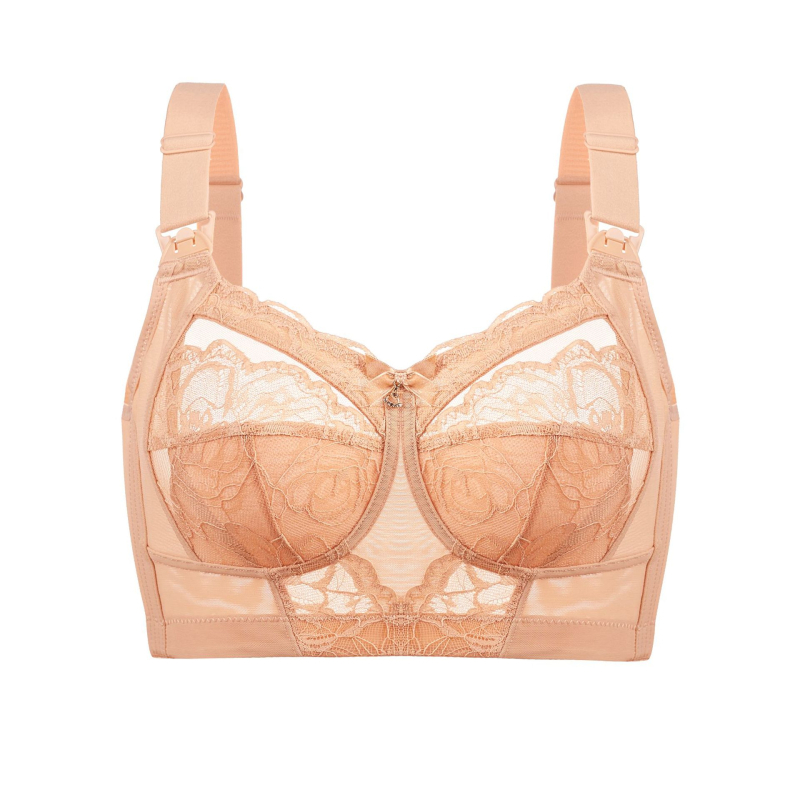 Szoptatós melltartó terhes nőknek – ultra vékonyan formázott kosarai, jacquard csipke dizájn, hátoldali öt sor kapocs, fixált dupla vállpántok, minden szakaszban megfelelő szoptatáshoz