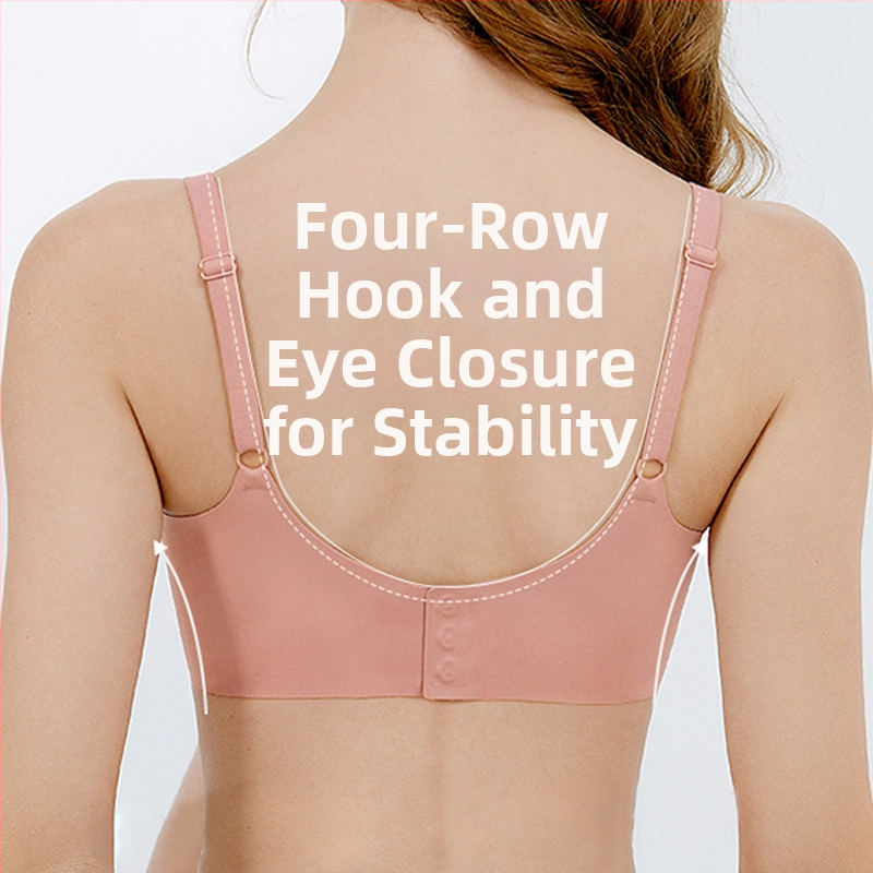 Grudnjak za dojenje s tankim oblikovanim čašicama, stražnje zatvaranje s tri reda kopči, čvrste dvostruke naramenice, bez žice.