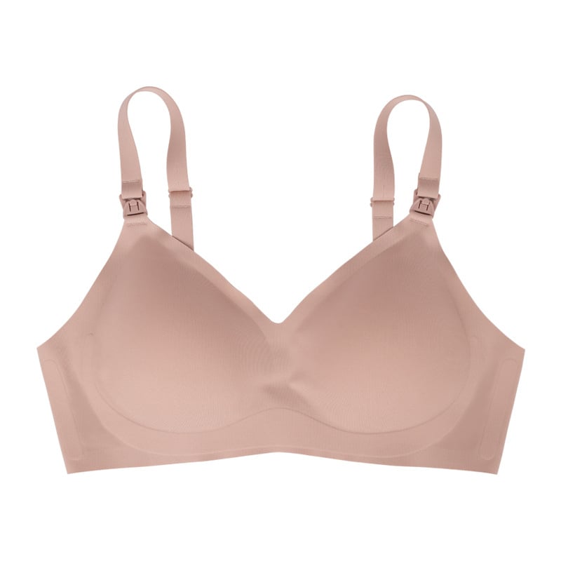 Grudnjak za dojenje s tankim oblikovanim čašicama, stražnje zatvaranje s tri reda kopči, čvrste dvostruke naramenice, bez žice.