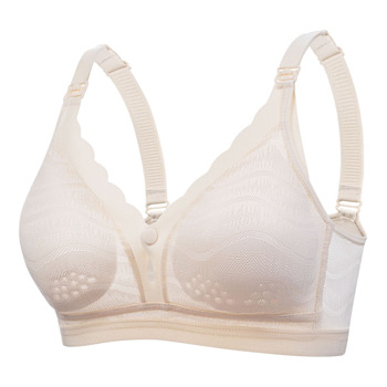 Σουτιέν θηλασμού με μπροστινό κούμπωμα, χωρίς ραφές, δαντελωτό ύφασμα, βασικό ύλικό νάιλον, λεπτές προμορφωμένες κάψες, επένδυση απόβαμβάκι