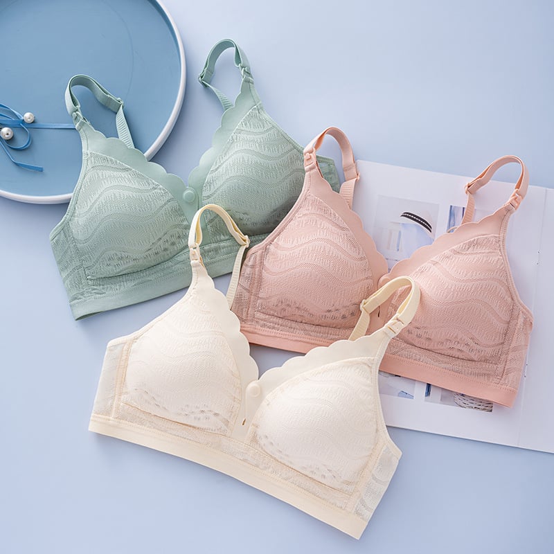 Σουτιέν θηλασμού με μπροστινό κούμπωμα, χωρίς ραφές, δαντελωτό ύφασμα, βασικό ύλικό νάιλον, λεπτές προμορφωμένες κάψες, επένδυση απόβαμβάκι