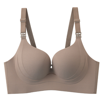 Tehotenská dojčiaca podprsenka s predným zapínaním, štyri rady zadných háčikov, pevné dvojité ramienka, tenké tvarované košíčky, hlavná tkanina 70-80% nylon, podšívka polyester 50-70%