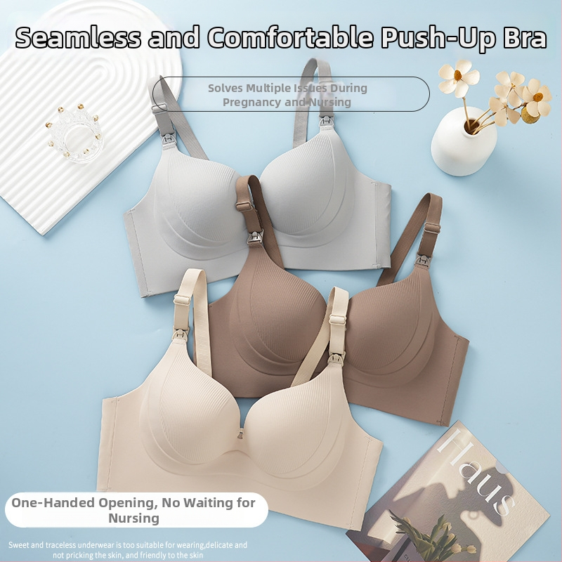 Tehotenská dojčiaca podprsenka s predným zapínaním, štyri rady zadných háčikov, pevné dvojité ramienka, tenké tvarované košíčky, hlavná tkanina 70-80% nylon, podšívka polyester 50-70%