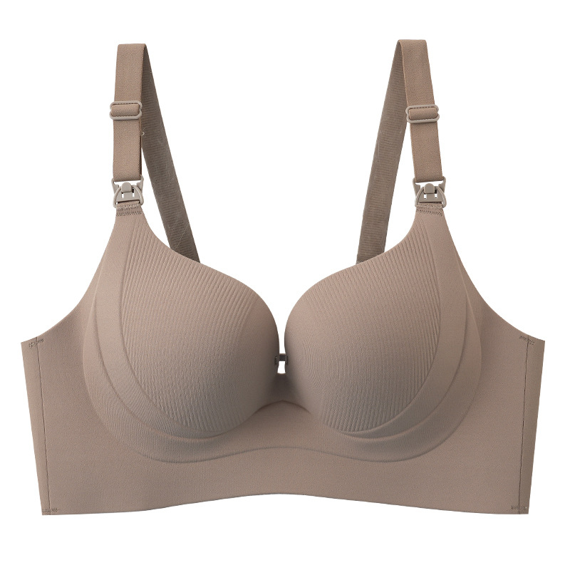 Tehotenská dojčiaca podprsenka s predným zapínaním, štyri rady zadných háčikov, pevné dvojité ramienka, tenké tvarované košíčky, hlavná tkanina 70-80% nylon, podšívka polyester 50-70%