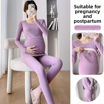 Θερμικό σετ μητρότητας για τον χειμώνα — διπλής όψεως βελούδινο, ύφασμα χωρίς ραφές, μακριά μανίκια, ψηλός γιακά