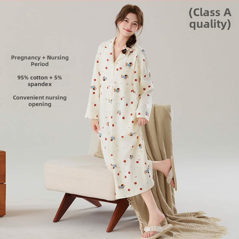 Tehotenské nočné šaty na dojčenie, 95–100% bavlna, dlhé rukávy, stredná hmotnosť 181–200 g/m², na jeseň-zimu, domáce oblečenie