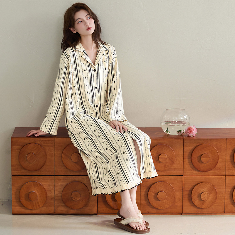 Tehotenské nočné šaty na dojčenie, 95–100% bavlna, dlhé rukávy, stredná hmotnosť 181–200 g/m², na jeseň-zimu, domáce oblečenie