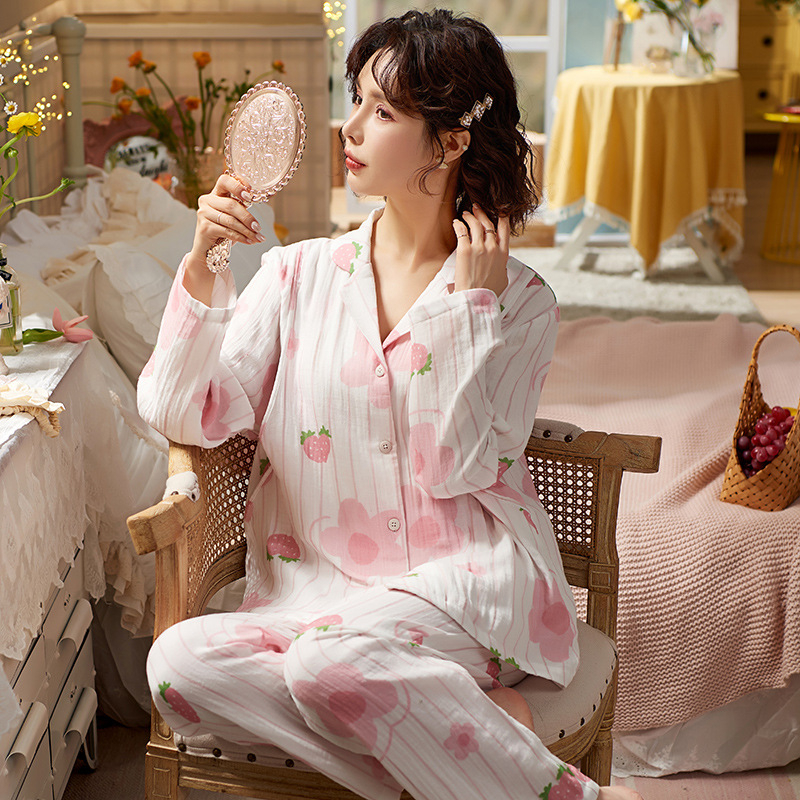 Set trudničkih pidžama od 100% pamuka, pamuk gazasto tkivo, upijanje znoja, pogodna za dojenje, dugi rukavi i hlače