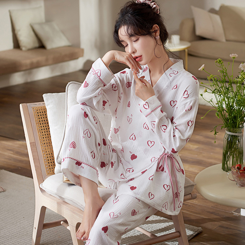 Set trudničkih pidžama od 100% pamuka, pamuk gazasto tkivo, upijanje znoja, pogodna za dojenje, dugi rukavi i hlače