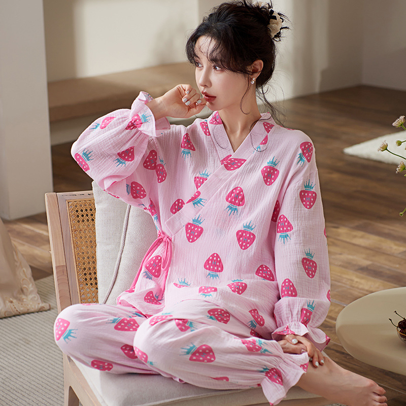 Set trudničkih pidžama od 100% pamuka, pamuk gazasto tkivo, upijanje znoja, pogodna za dojenje, dugi rukavi i hlače