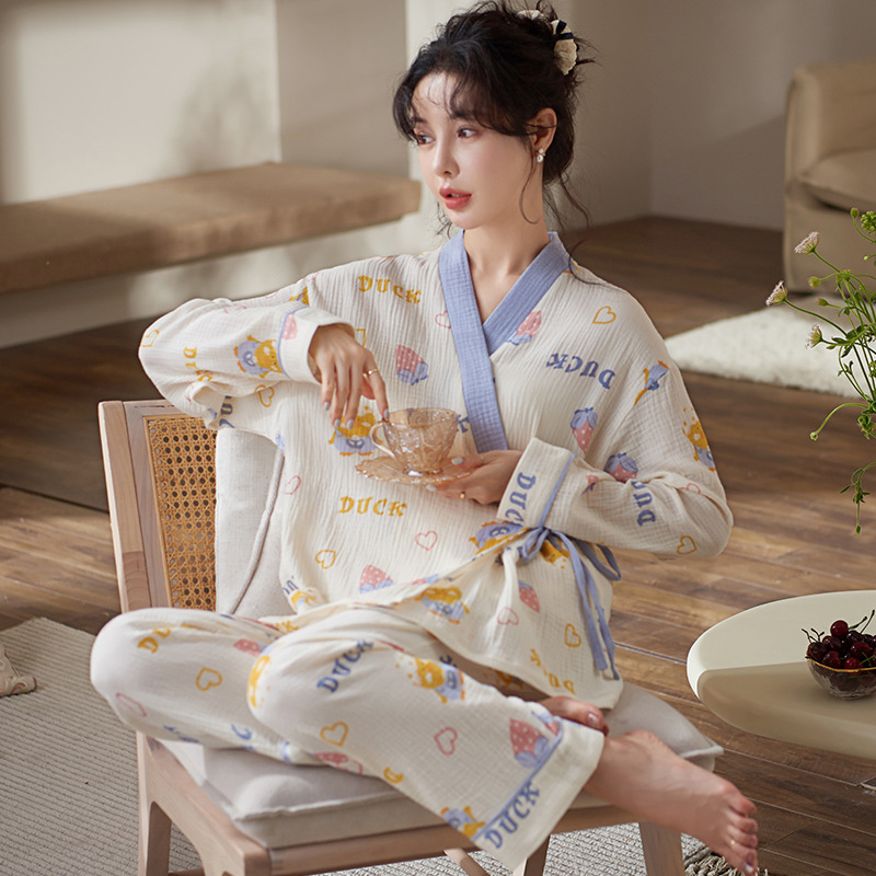 Set trudničkih pidžama od 100% pamuka, pamuk gazasto tkivo, upijanje znoja, pogodna za dojenje, dugi rukavi i hlače