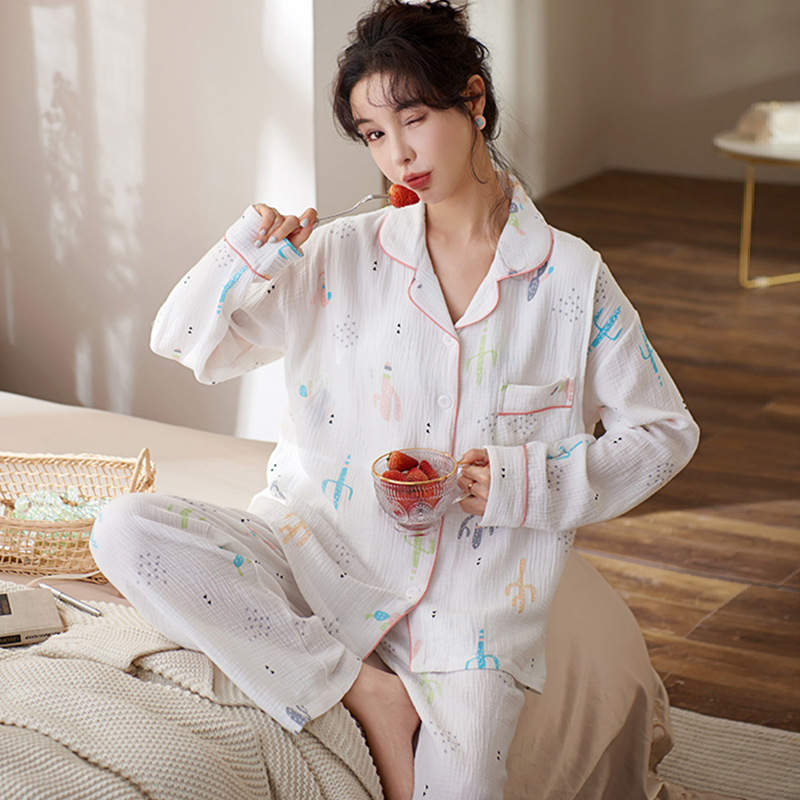 Set trudničkih pidžama od 100% pamuka, pamuk gazasto tkivo, upijanje znoja, pogodna za dojenje, dugi rukavi i hlače